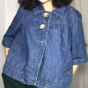 Quarter lengths sleeve denim button up outerwear